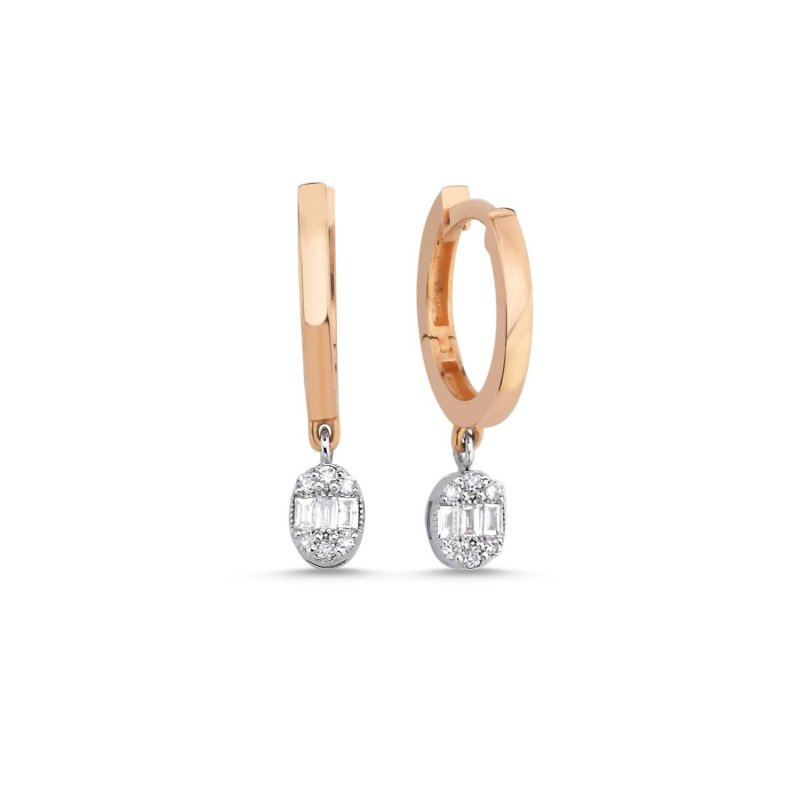 0.18 Karat Baget Oval Minimalist Pırlanta Küpe 14K