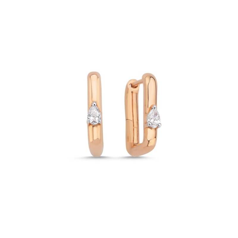 0.17 Karat Damla Pırlanta Detaylı Halka Küpe