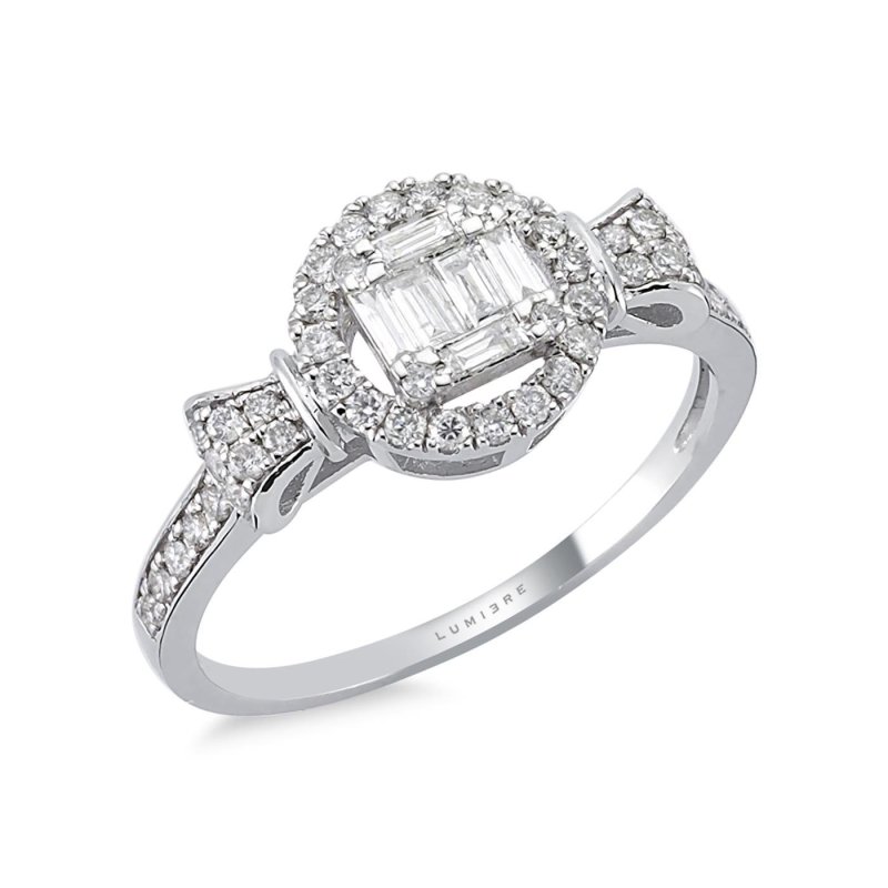 Kırmızı Baget Tasarım Yüzük 0.30 ct 14K Rose